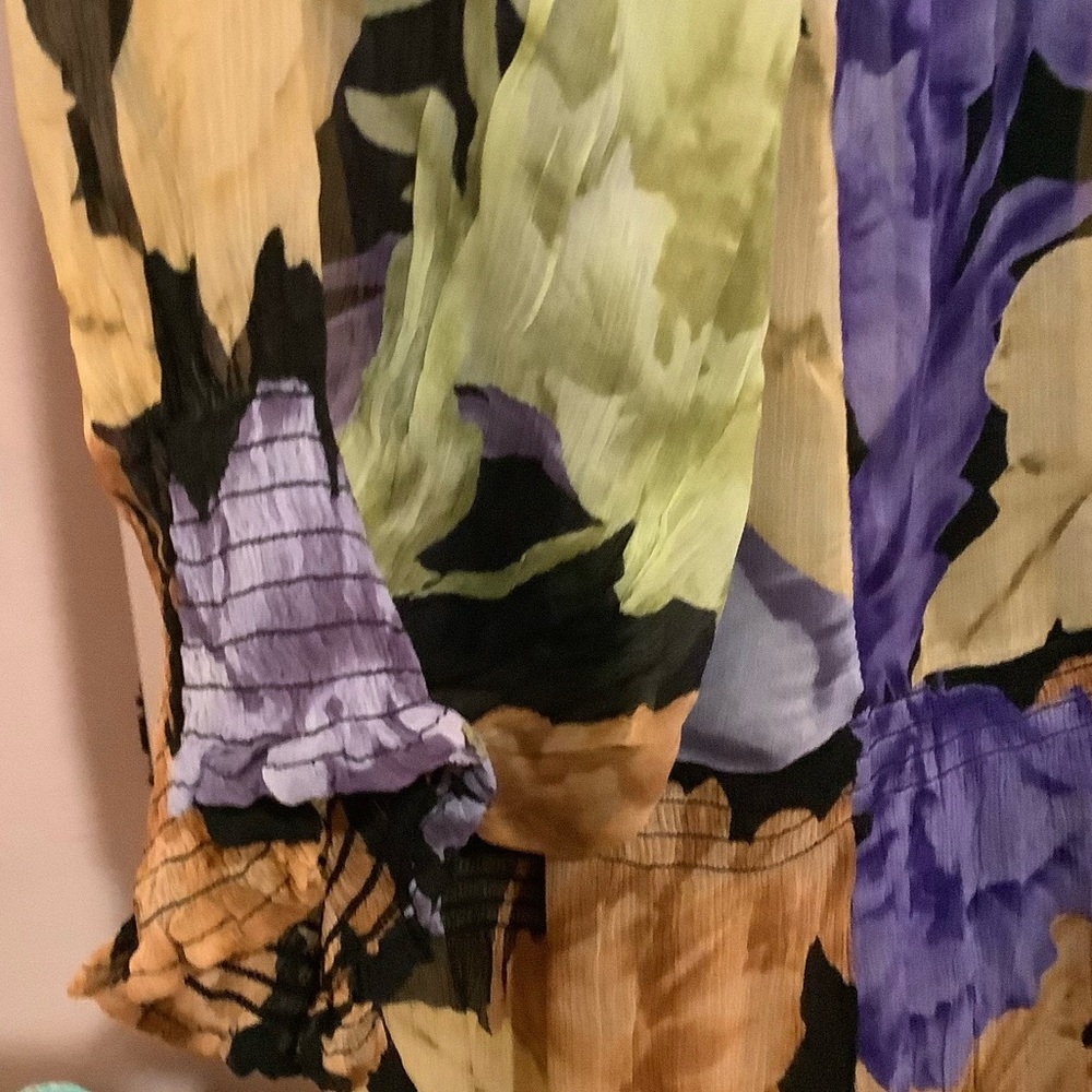 Anthropologie Floral Long-Sleeve Maxi Dress in Black, Yellow & Lavender - Picture 7 of 11